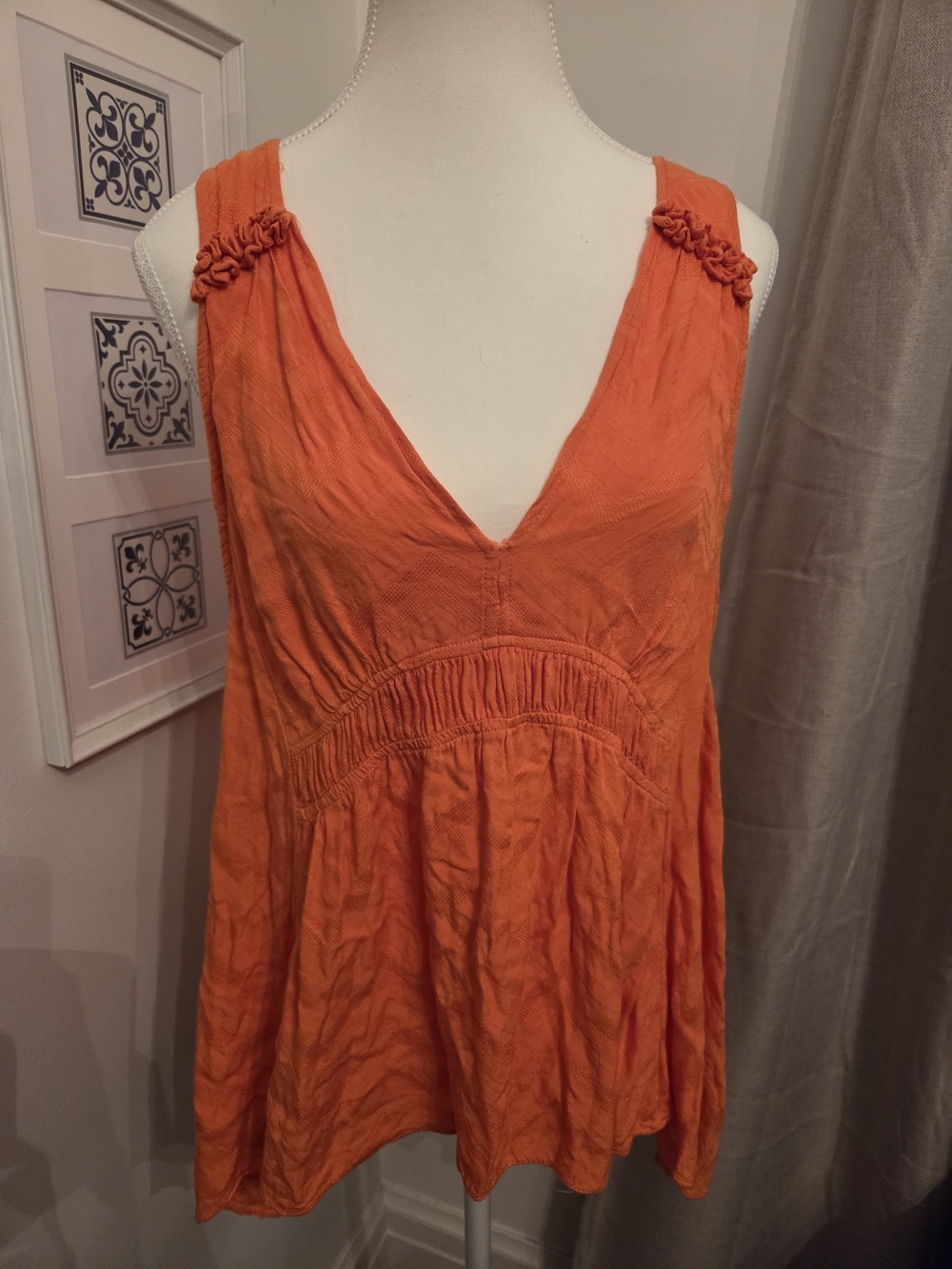 Maeve Babydoll V-Neck Orange Cotton Tank Top